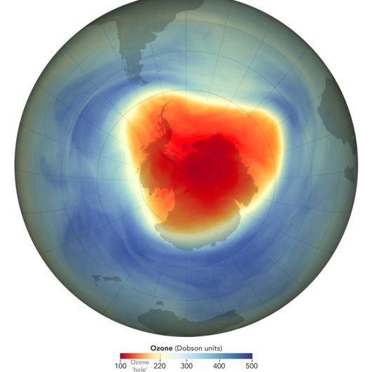Карта озоновой дыры над Антарктикой по состоянию на 2024 год