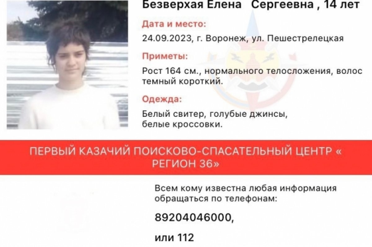 В Воронеже объявили срочные поиски 14-летней девочки - Новости Mail.ru