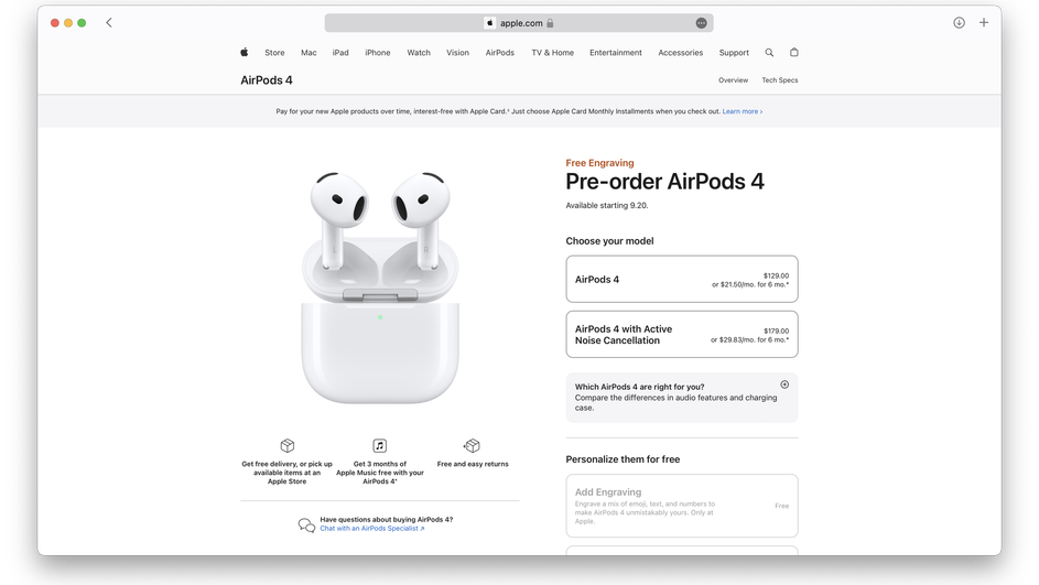 Сколько стоят Apple AirPods 4