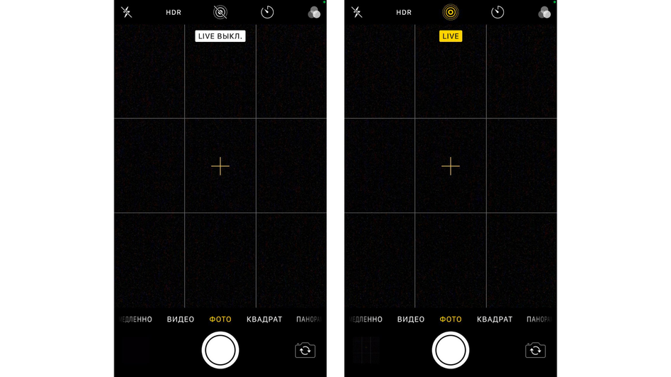 Скриншот камеры на iPhone, где показаны действия для настройки «живого» кадра
