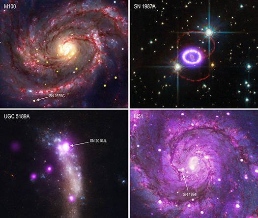 4 из 31 сверхновой звезды, которые участвовали в исследовании. Изображение: NASA
