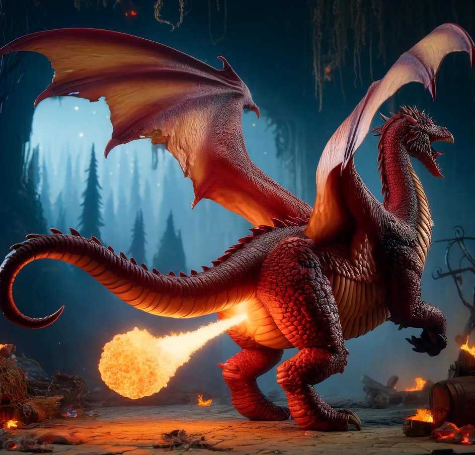 Неудачная генерация: Красный дракон с уникальной огненной атакой