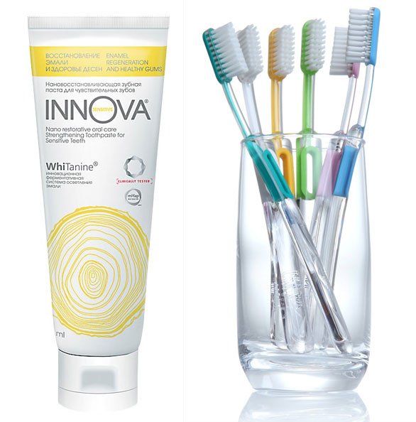 Зубная паста для чувствительных зубов Innova, 363 руб. и щетка Innova с ионами серебра 138 руб.