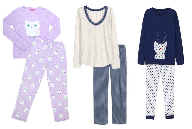 Слева направо: пижама Твое, 1199 руб.; трикотажная пижама H&M, 1299 руб.; пижама Tezenis, 999 руб.