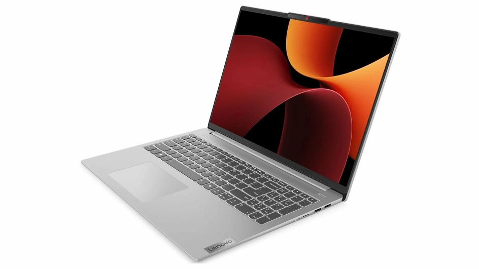 Ноутбук Lenovo IP Slim 5 с процессором AMD Ryzen 7 8845HS на белом фоне Ноутбук Lenovo IP Slim 5 с процессором AMD Ryzen 7 8845HS на белом фоне