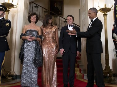 Slide image for gallery: 6699 | Агнес Ландини, Мишель Обама, Маттео Ренци, Барак Обама