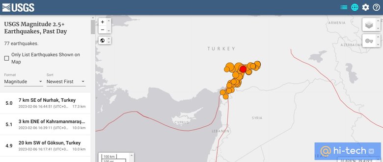 В Турции зафиксированы сильнейшие землетрясения. Источник: earthquake.usgs.gov