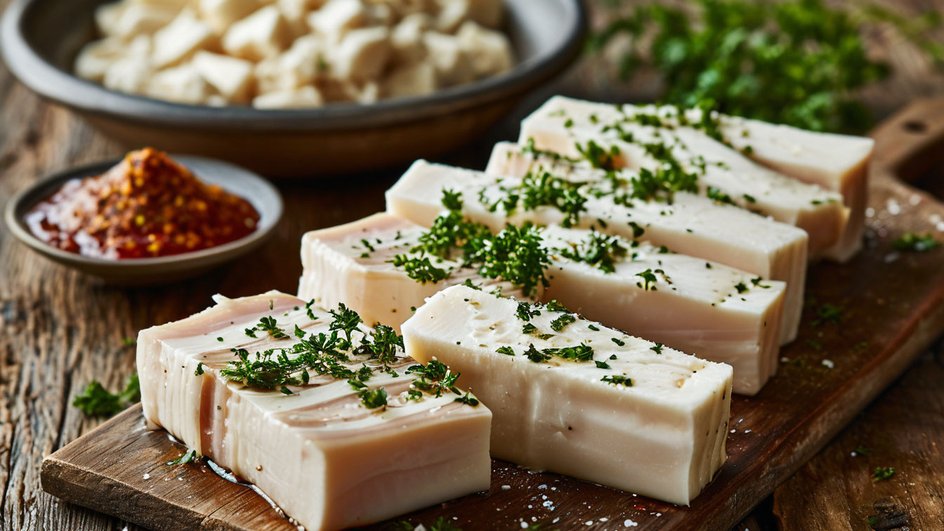 Нарезанное сало с зеленью и овощами Нарезанное сало с зеленью и овощами