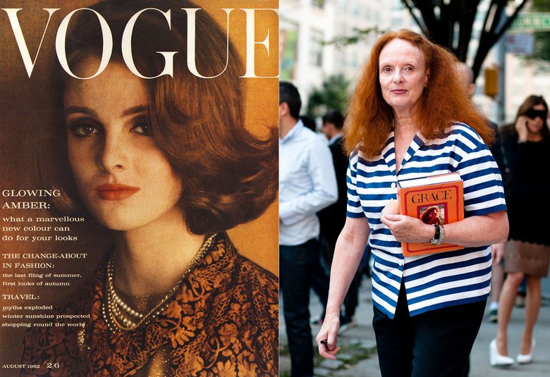 Грейс Коддингтон: слева — на обложке британского Vogue, справа — наши дни