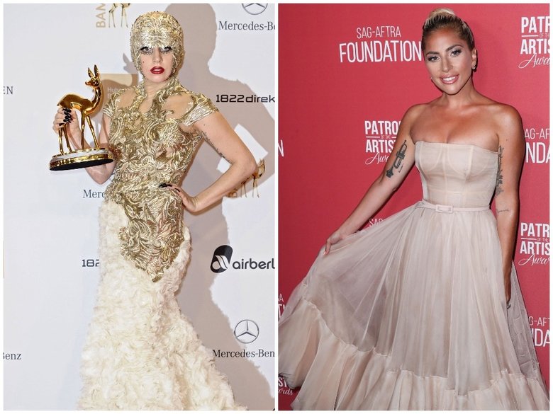 Леди Гага в 2011 и 2018 годах