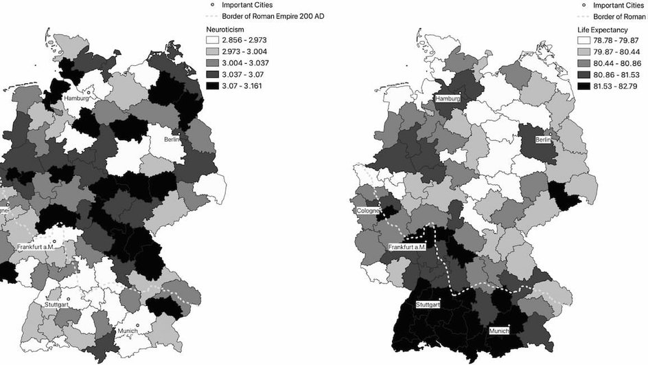 сравнение невротизма и продолжительности жизни в Германии