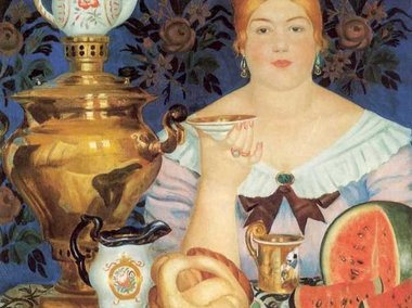 Slide image for gallery: 2968 | Комментарий lady.mail.ru: Борис Кустодиев «Купчиха, пьющая чай», 1923 год