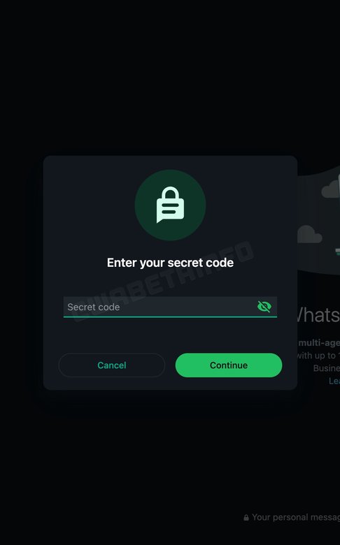 Окошко для ввода секретного кода в веб-версии WhatsApp