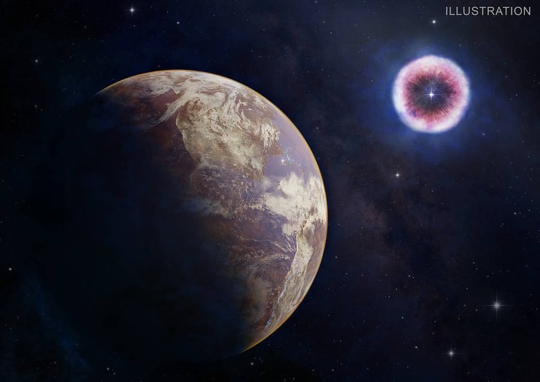 Возможный вид потенциально обитаемой планеты после взрыва сверхновой недалеко от нее. Изображение: NASA