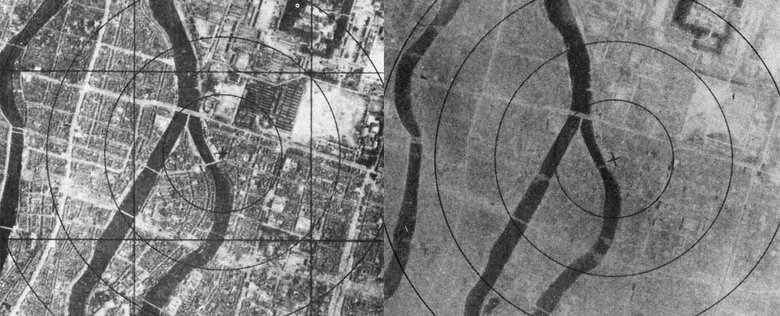 Аэрофотосъемка Хиросимы до и после взрыва. Фото: Science Alert / Ibiblio.org