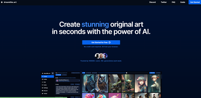 Главная страница онлайн-сервиса Dreamlike.art