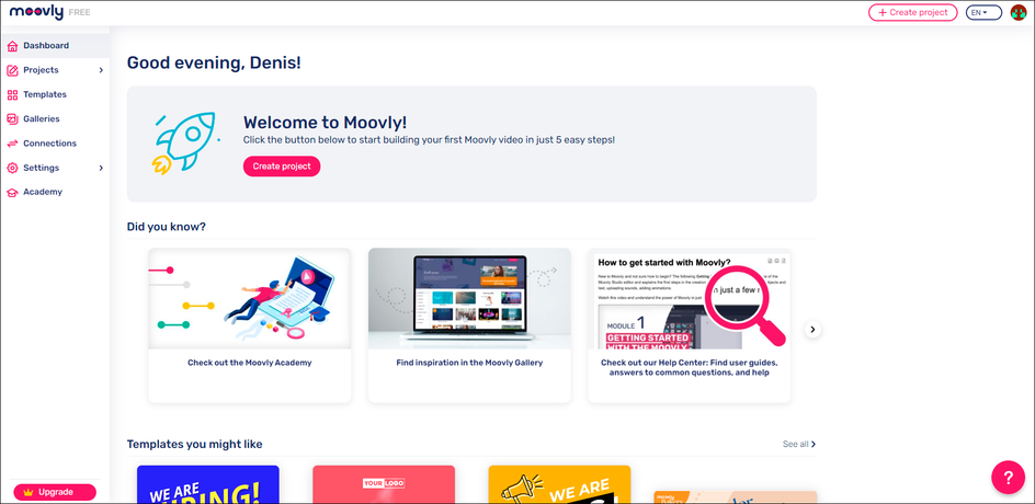 Создание проекта в Moovly