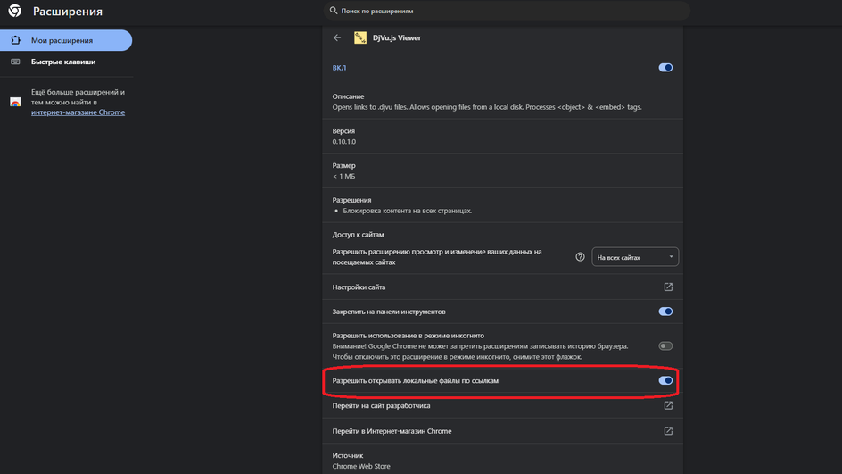Скриншот настроек браузера Google Chrome