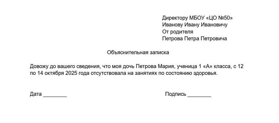 Пример объяснительной записки об отсутствии ученика на занятиях Пример объяснительной записки об отсутствии ученика на занятиях
