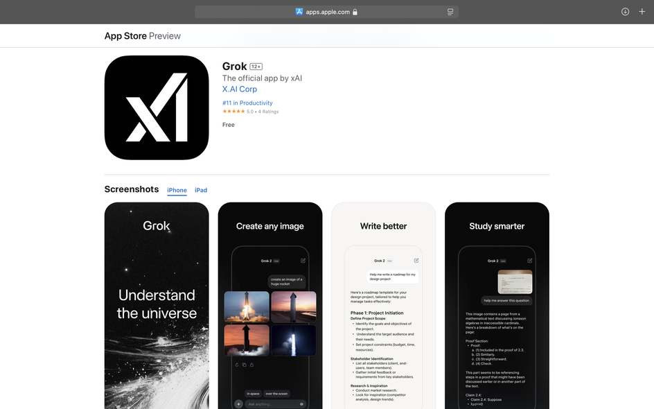 Приложение Grok в App Store