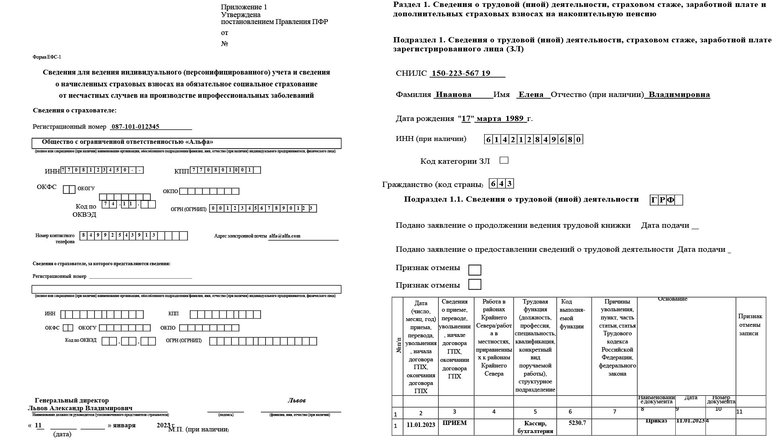 Первый раздел формы ЕФС-1 при трудоустройстве сотрудника. Первый раздел формы ЕФС-1 при трудоустройстве сотрудника.