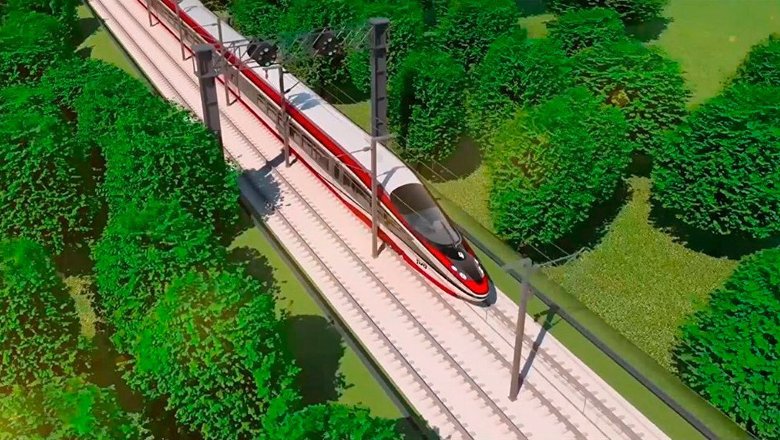 Предполагаемый внешний вид нового поезда, который будет курсировать между Москвой и Санкт-Петербургом со скоростью 400 км/ч