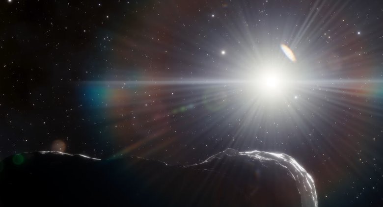 Большой астероид скрыт бликами Солнца. Изображение: DOE/FNAL/DECam/CTIO/NOIRLab/NSF/AURA/J. da Silva/Spaceengine