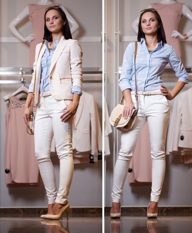 В офис: туфли — 1599 руб./$48; очки — 299 руб./$9; ремень — 249 руб./$7; колье — 499 руб./$15; рубашка-боди — 1299 руб./$39; блейзер — 1899 руб./$57; сумка — 1199 руб./$36 (всё — Reserved) В офис: туфли — 1599 руб./$48; очки — 299 руб./$9; ремень — 249 руб./$7; колье — 499 руб./$15; рубашка-боди — 1299 руб./$39; блейзер — 1899 руб./$57; сумка — 1199 руб./$36 (всё — Reserved)