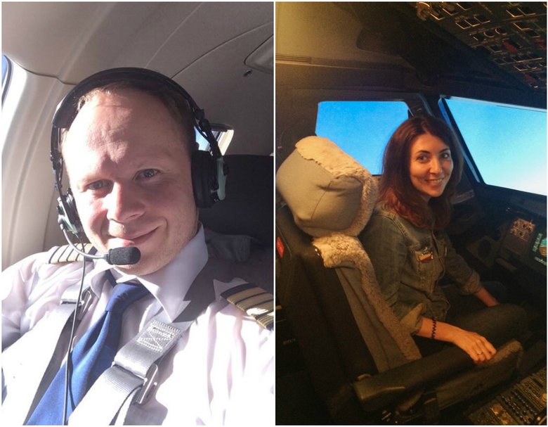 Слева — Алексей Герваш, пилот и психолог. Справа — я, бывший аэрофоб, на занятии в специальном тренажере для пилотов.