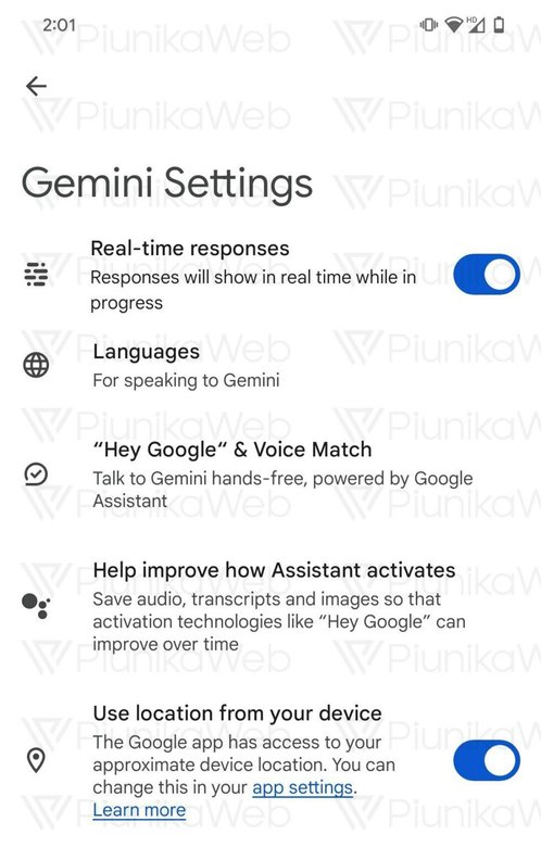 Настройки Google Gemini на Android