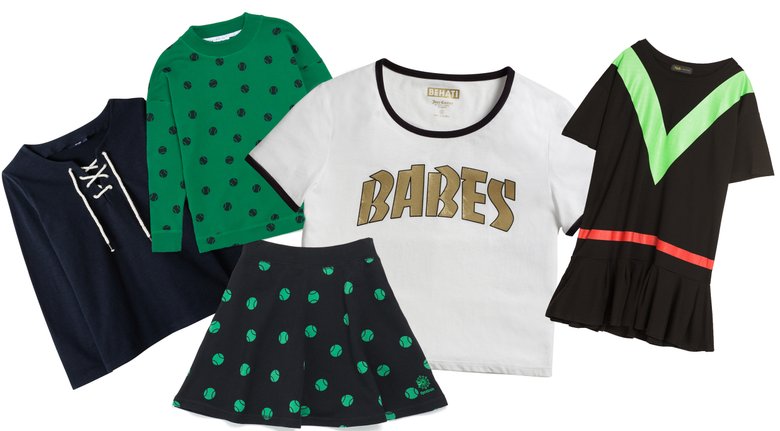 Слева направо: футболка с длинным рукавом Kiabi, 700 руб.; зеленая кофта Reebok, 4 390 руб.; юбка Reebok, 2 990 руб.; футболка Juicy Couture, цена по запросу; платье Trends Brands, 2 390 руб.