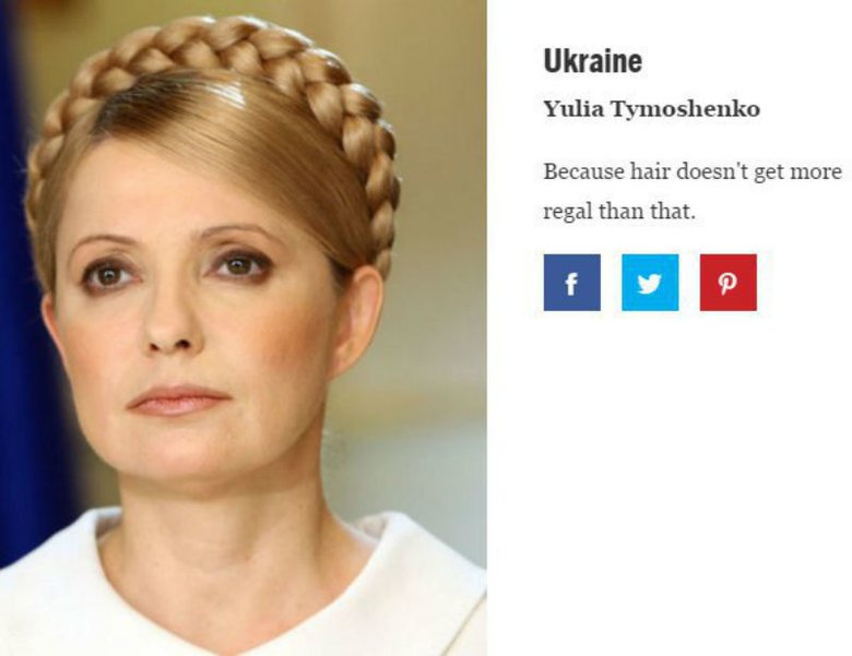 В рейтинге Тимошенко представила Украину