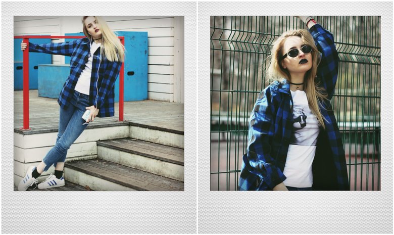 Куртка и джинсы Penn Studios; чокер H&M; футболка Sol'Designers, кроссовки Adidas Superstar. 
