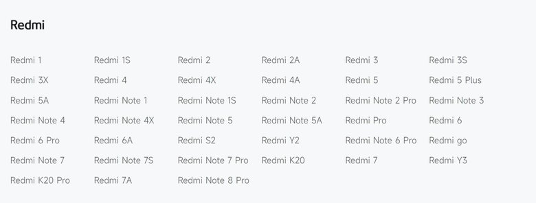 Все эти устройства Redmi больше не получают обновления. Фото: trust.mi.com