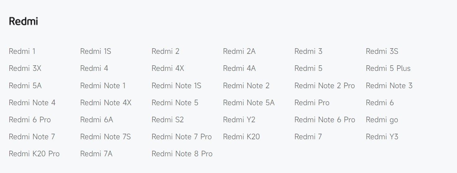 Všechna tato zařízení Redmi již nedostávají aktualizace. Foto: trust.mi.com