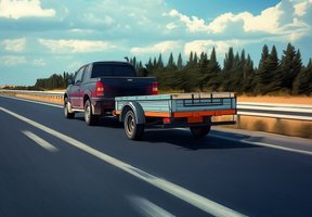 Автомобиль с прицепом едет по трассе