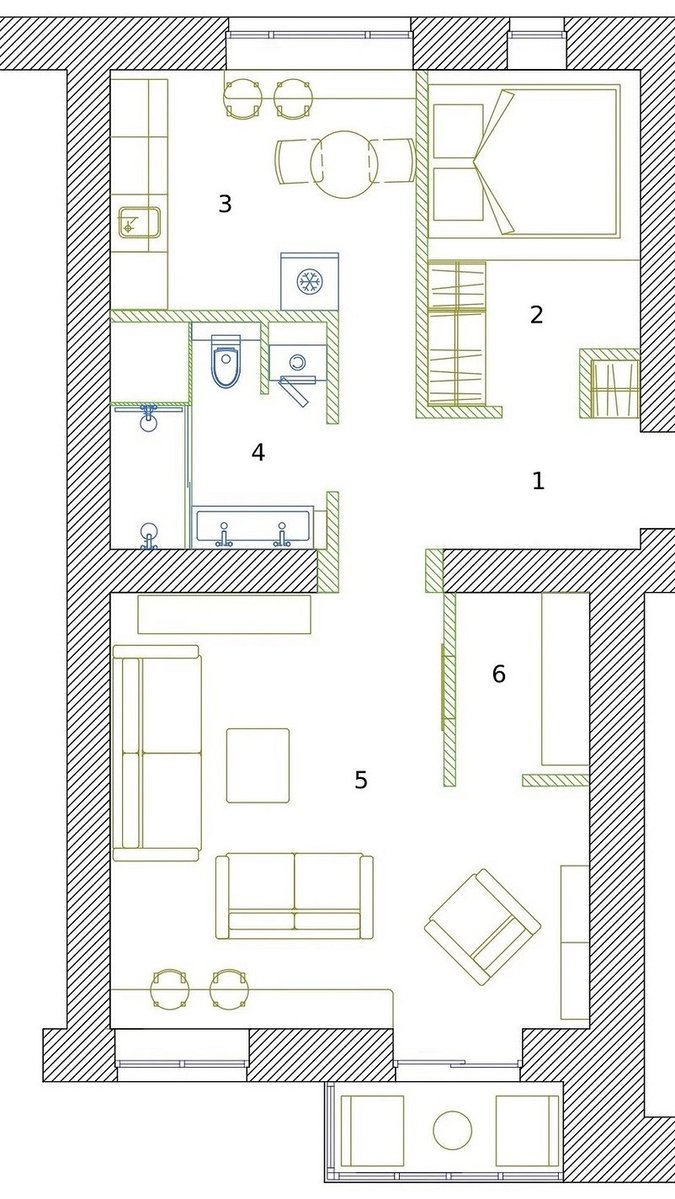 7 интересных перепланировок квартир до 50 кв. м (берите на заметку)