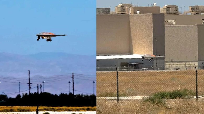 Уникальные кадры приземления RQ-170 на заводе ВВС США №42 в Палмдейле (Калифорния). Фото: The Drive