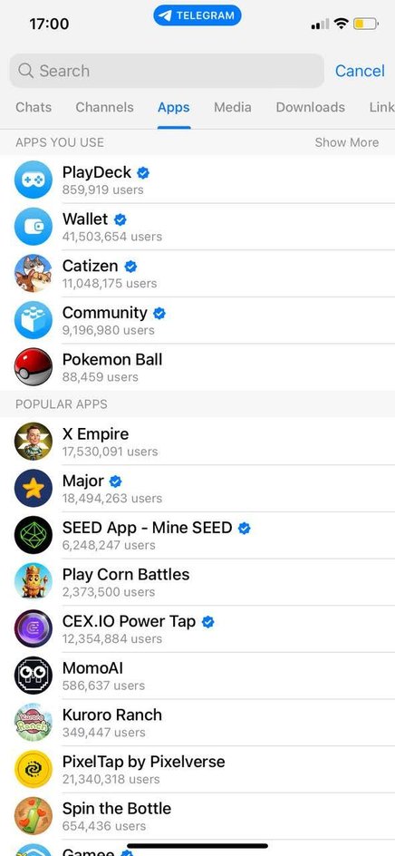 Поиск мини-аппов в мессенджере Телеграм