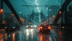 Гроза и молния над дорогой