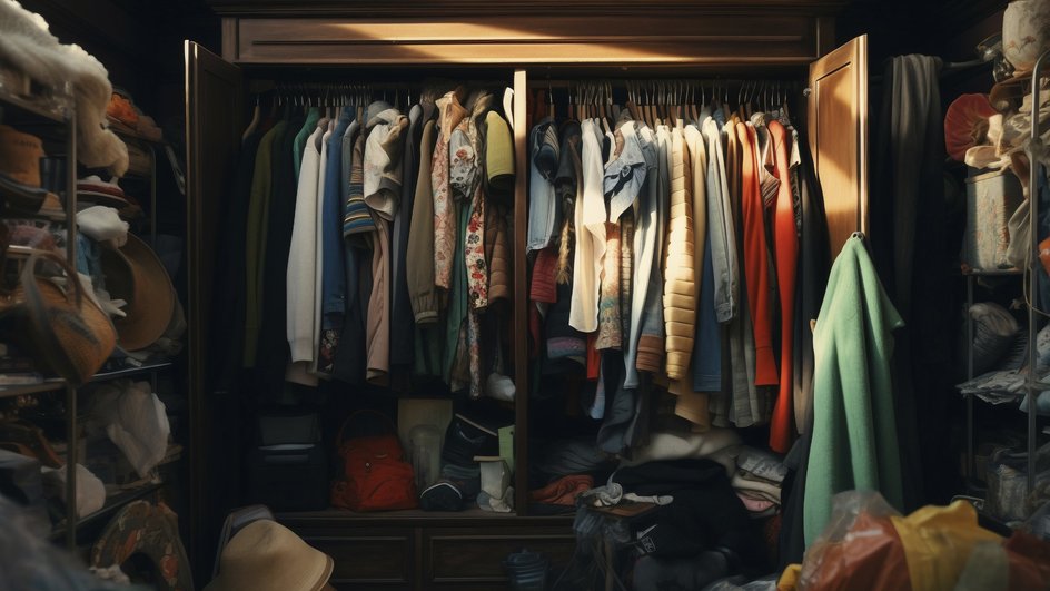 Платяной шкаф набитый одеждой