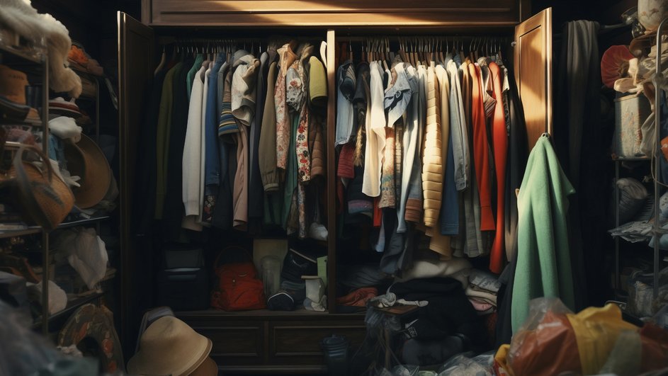 Шкаф с большим количеством одежды
