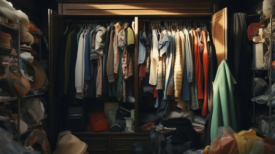 Шкаф с большим количеством одежды