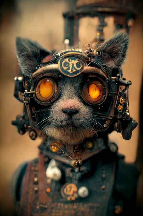 Steampunk cat, octane render, hyper realistic, –ar 2:3 –q 2