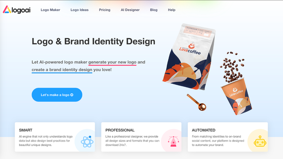 Скриншот главной страницы сайта LogoAi Скриншот главной страницы сайта LogoAi