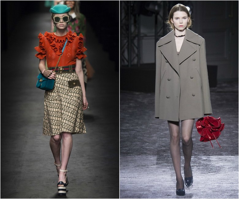 Слева: показ коллекции Gucci (Неделя моды в Милане); справа: показ коллекции Nina Ricci (Неделя моды в Париже) Слева: показ коллекции Gucci (Неделя моды в Милане); справа: показ коллекции Nina Ricci (Неделя моды в Париже)