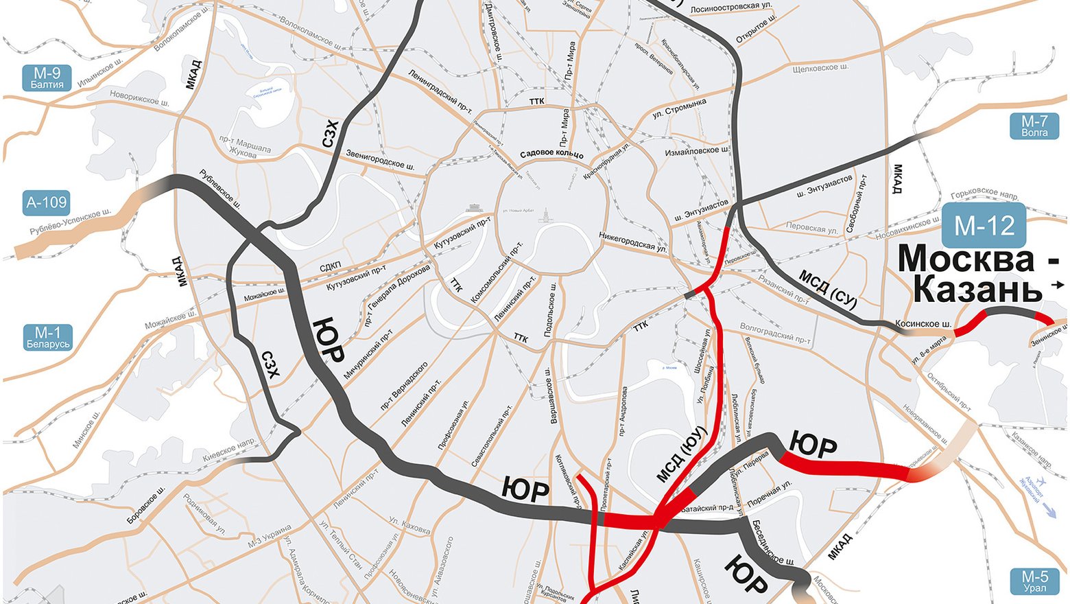 Южная рокада схема 2021 на карте москвы подробная