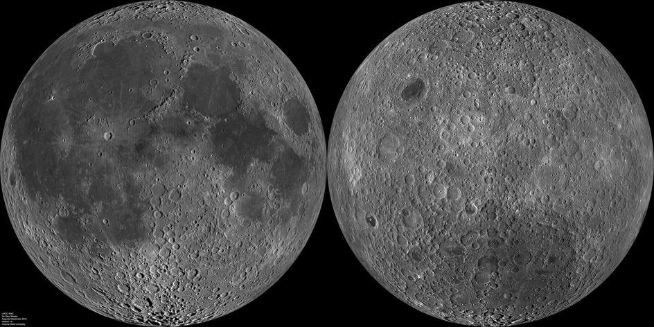 Сравнение ближней стороны Луны и дальней (обратной)