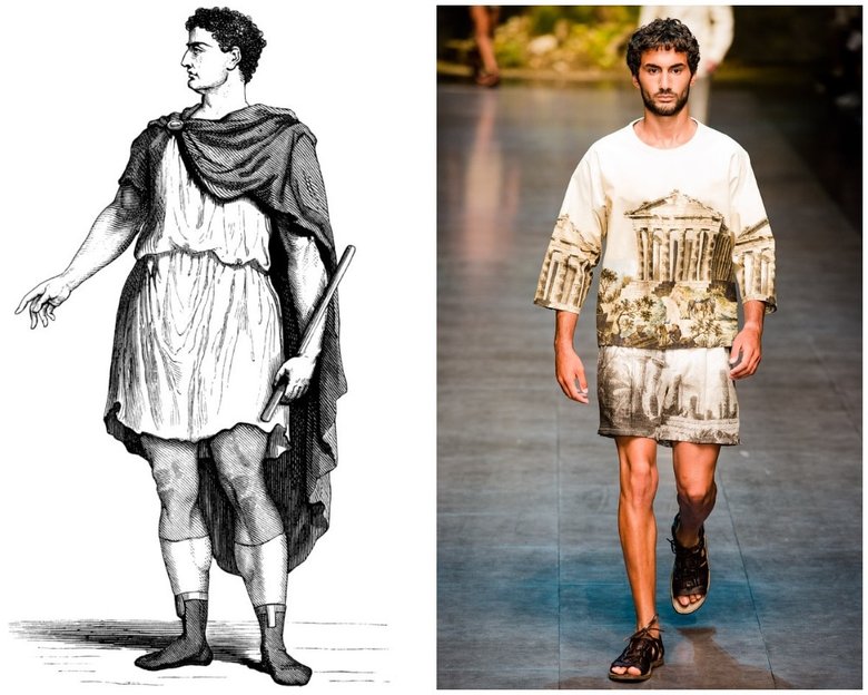 Слева: древний римлянин. Справа: Dolce & Gabbana Spring/Summer 2014 Menswear collection