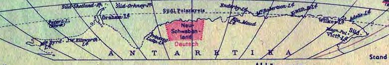 Фрагмент немецкой карты мира 1941 года, показывающий Новую Швабию как владение Германии. Фото: Wikimedia / OKH/Abt. Inland - Soldaten Atlas / Общественное достояние